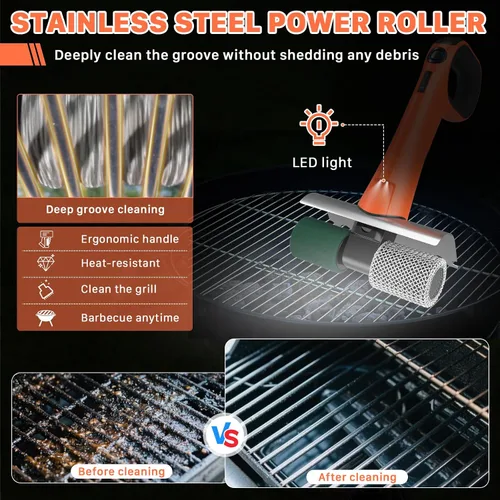 Miniatura 4 de Hillyfe Cepillo de parrilla para exteriores, cepillo de parrilla recargable inalámbrico con 3 cabezales de cepillo, cepillos de limpieza eléctricos