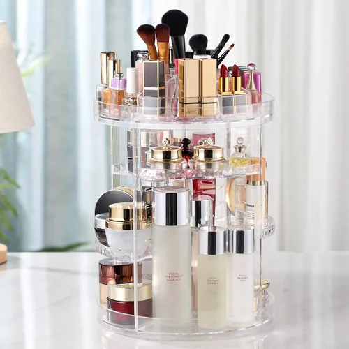Miniatura 5 de Organizador de maquillaje, rotación de 360 °, ajustable muestrario de almacenador de cosméticos, estuche con gran capacidad