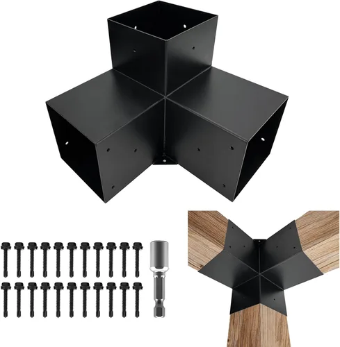 Miniatura 16 de Kits de soporte para pérgola DIY, soportes de esquina en forma de L de 2 vías para madera de 6 x 6 pulgadas (real: 5.5 x 5.5 pulgadas) para pérgola
