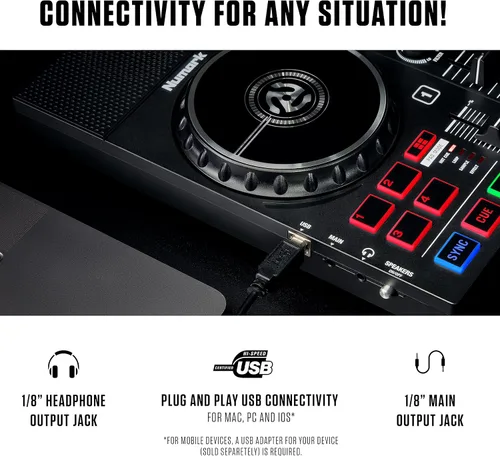 Miniatura 10 de Numark Party Mix Live + HF125 - Controlador de DJ/Set de DJ para adultos y niños con luces de DJ, altavoces de DJ, mezclador de DJ y auriculares