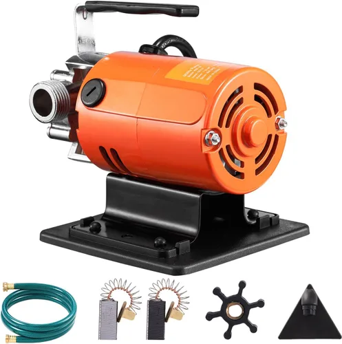 Happybuy Bomba de transferencia de agua, 120V CA 360 GPH, 1/10 HP, Bomba eléctrica portátil, Kit de manguera de succión, cepillos de carbono,