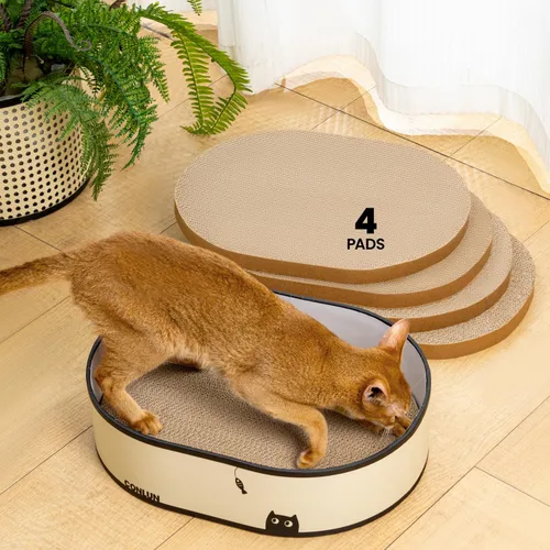 Conlun Caja rascador para gatos con 4 tablas de rascar para gatos, almohadilla reversible para arañazos para gatos, cartón corrugado resistente,