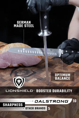 Miniatura 5 de Dalstrong Juego de cuchillo y tenedor para carne - Gladiator Series Elite - Varilla de afilar de 8 pulgadas - Acero alemán forjado HC - Cuchillo