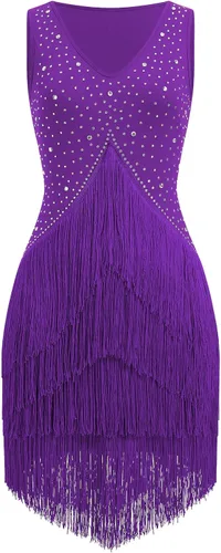 Miniatura 9 de Vestido de baile latino con flecos de borlas de diamantes de imitación para mujeres, trajes de baile de salón de competición, vestidos de tango