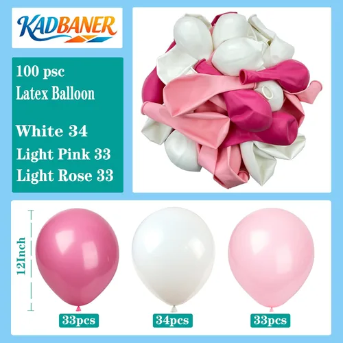 Miniatura 2 de KADBANER Globos de látex de 12 pulgadas, color blanco, rosa claro, rosa y rojo, paquete de 100 unidades, para bodas, cumpleaños, baby shower