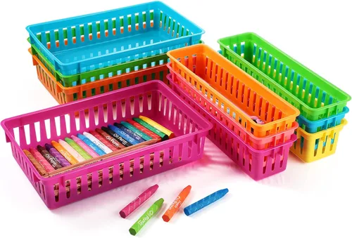 Patelai 10 cestas de almacenamiento para el aula, organizador de lápices de plástico, regalo de regreso a clases, contenedores de almacenamiento