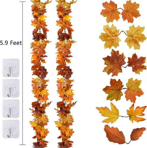 Miniatura 4 de DearHouse - 2 unidades de guirnalda de hojas de arce de otoño - 5.9 pies/unidad, vid colgante, guirnalda artificial de follaje otoñal para Acción