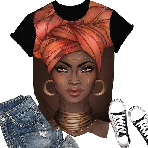 Miniatura 2 de AZPSRT - Camisa para mujer con estampa 3D de mujer negra, con afro, pelo natural, camisa informal