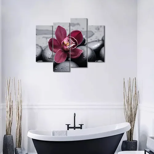 Miniatura 4 de First Wall Art Arte de pared de orquídea en adoquines de color burdeos, pintura zen, cuadros impresos en lienzo, la imagen para el comedor