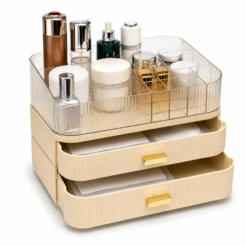 Miniatura 19 de Cajón organizador apilable de plástico transparente Organiza paletas de sombras de ojos, cosméticos y suministros de belleza en un tocador