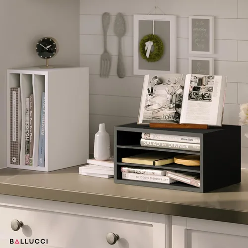 Miniatura 7 de Organizador de papel Ballucci, organizador de escritorio de madera apilable de 3 niveles, organizador de archivos de documentos y clasificador