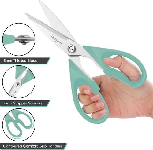 Miniatura 4 de Tijeras de Cocina, iBayam Tijeras de Cocina Resistentes para Carne Tijeras para Aves de Corral, Aptas para Lavavajillas Tijeras de Cocina para Sky