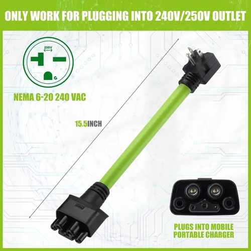 Miniatura 2 de Nezyo Adaptador 6-20 compatible con conector móvil Tesla Gen 2, adaptador de cargador de 240 V 16a 6-20 salidas para carga Ev de nivel 2 compatible