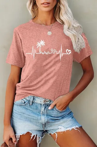 Miniatura 7 de Camiseta de manga corta con estampado de corazón para mujer, camiseta con estampado de corazón y estampado de corazón