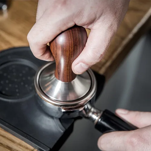 Miniatura 9 de Prensa de café espresso con alfombrilla de prensa 304 de acero inoxidable, base plana, mango de madera para molido de café, accesorio para máquinas