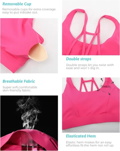 Miniatura 13 de Brasieres deportivos para mujer, con relleno, tipo camiseta sin mangas, sexis, con espalda cruzada, de alto impacto, largos, ideales para practicar