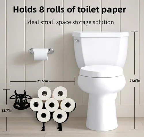 Miniatura 3 de Teaeeno Soporte de papel higiénico de vaca negra, soportes de papel de almacenamiento de FunnyAnimals para baño, decoración de animales de metal