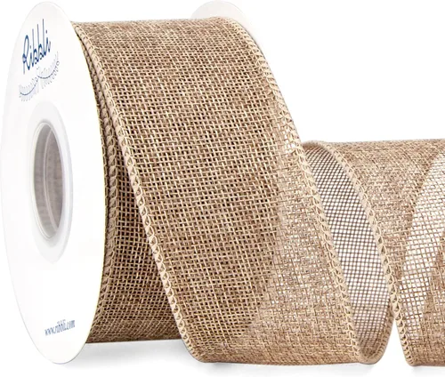 Ribbli Cinta de arpillera natural con alambre, 2 pulgadas x 10 yardas continuas, cinta de borde con alambre para lazo grande, corona, decoración de