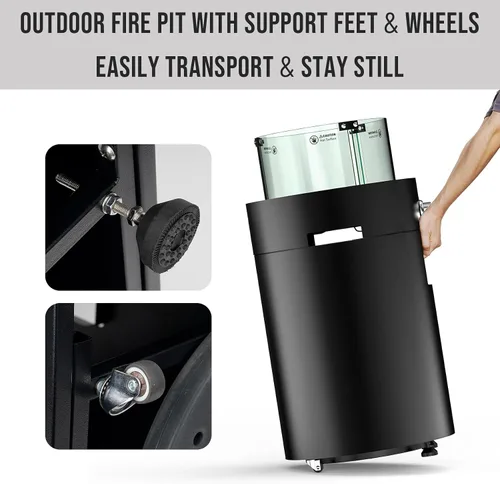 Miniatura 5 de Fogata de gas desmontable con rocas de lava, escudo de vidrio y ruedas, hoguera de propano sin humo con manguera para patio, patio, campamento