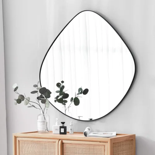 Espejo de Pared Irregular de Metal Negro Mate Enmarcado para Sala de Estar, Dormitorio, Baño, Entrada, Decoración de Pared 19.8" L x 19.0" A ELE-005B