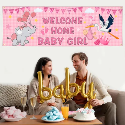 Miniatura 5 de Banderas de bienvenida a casa para bebé niña para exterior, 24 x 72 pulgadas, doble cara, bandera de "It's a Girl", bandera de pared de baby shower