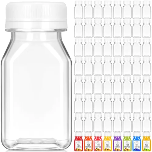 Miniatura 11 de Gerrii 75 botellas de plástico para jugo de 4 onzas con tapa, pequeñas botellas transparentes reutilizables con tapas, recipientes a granel, aptas