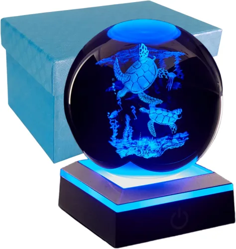 Miniatura 18 de Lámpara de noche de bola de cristal 3D con base LED - Lámpara de bola de cristal en forma de pez para cumpleaños, festividades, regalos de Navidad