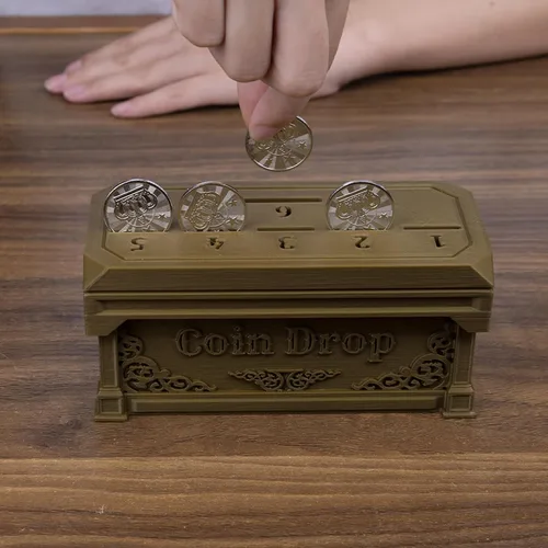 Miniatura 5 de Juego de centavo con 30 monedas de metal, 1 dado, juego de gota de monedas, un divertido juego de mesa clásico.