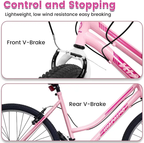 Miniatura 5 de Ecarpat Bicicleta de montaña para niñas y mujeres, 24/26 pulgadas, 21 velocidades, regalos de viaje de verano, bicicletas de freno en V femenino