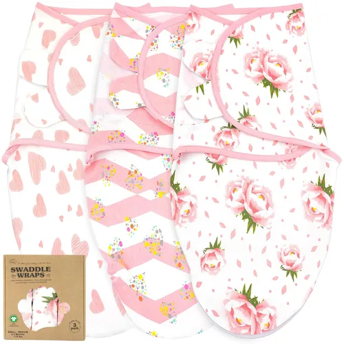 Miniatura 27 de Mantas para envolver para recién nacidos – Juego de 3 mantas para bebé de 0-3 meses – Saco de dormir ajustable – Envuelto suave de algodón orgánico