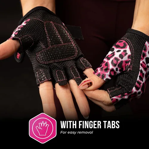 Miniatura 6 de Contraband Pink Label 5297 Design Series - Guantes de levantamiento y remo con estampado de leopardo (par) – Ligero vegano medio acolchado