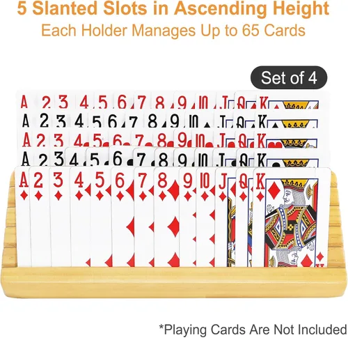 Miniatura 3 de plusvivo Portatarjetas para cartas con soporte ajustable, juego de 4, organizador de cartas para adultos, personas mayores, niños, 5 ranuras