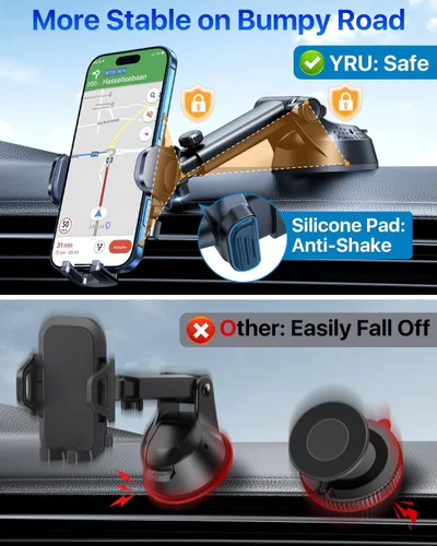 Miniatura 3 de YRU [True Upgrade for Safety Car Phone Holder Mount [Patent & Military-Grade] Dashboard Cell Phone Holder for Car Vent Windshield Phone Stand for