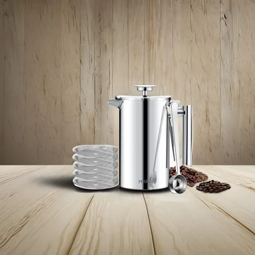 Miniatura 4 de Miuly French Press - Prensa de café de acero inoxidable 304 con doble aislamiento de 34 onzas, cafetera de acero inoxidable (34 onzas, plateada)