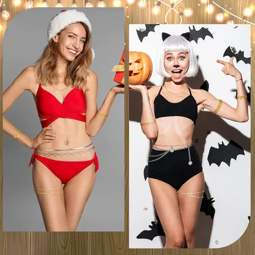 Miniatura 4 de JenPen 8 unidades de cadena de vientre ajustable para verano, playa, bikini, cuentas de cintura bohemia para mujeres y adultos, cadena de cuerpo
