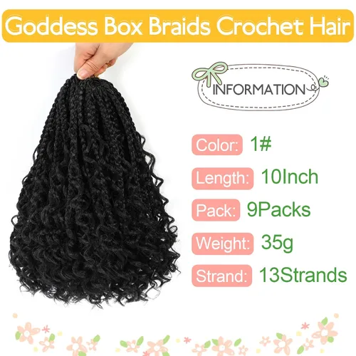 Miniatura 2 de Fulcrum Trenzas de caja tipo diosa de 10 pulgadas de ganchillo, 9 paquetes de trenzas de ganchillo bohemias para cabello pre-anillado para mujeres