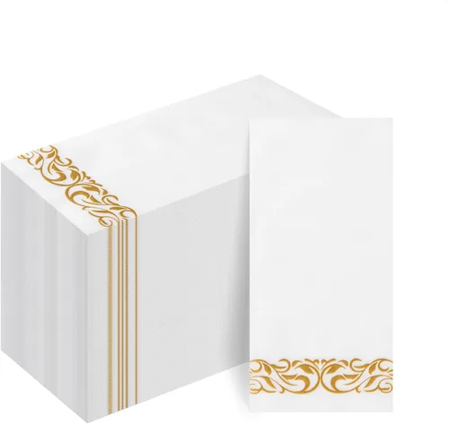Goodluck Paquete de 100 unidades de toallas de invitados con tacto de lino desechables – Toallas de mano de papel suaves y absorbentes para baño o