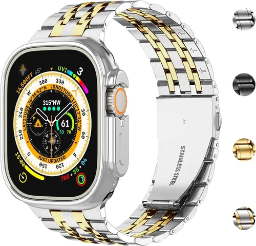 Miniatura 4 de MioHHR - Correa compatible con Apple Watch de 49 mm Ultra 3/2/1, correa de metal de acero inoxidable sólida para iWatch 49 mm Series Ultra 3/2/1