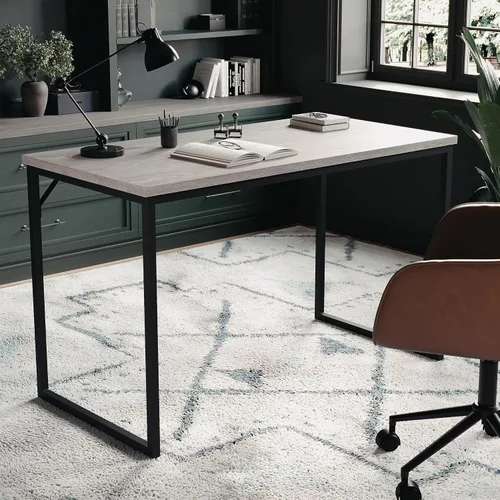 Miniatura 2 de Martha Stewart Noah Home Office Parsons Escritorio en grano de madera gris con marco de metal de bronce aceitado