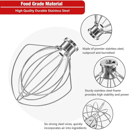 Miniatura 2 de K45WW - Accesorio de acero inoxidable de 6 alambres para batidora KitchenAid con cabezal inclinable, cuenco de 4.5 a 5 cuartos de galón, repuesto