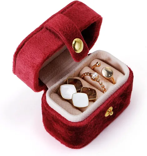 CASEGRACE Joyero de viaje de terciopelo Caja de joyería pequeña portátil para anillos de terciopelo de felpa para anillos, aretes, accesorios
