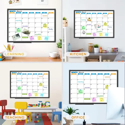 Miniatura 3 de JILoffice Calendario de Pizarra Blanca de Borrado en Seco - Calendario de Pizarra Blanca Magnética Mensual 24 X 18 Pulgadas, Marco de Aluminio Negro