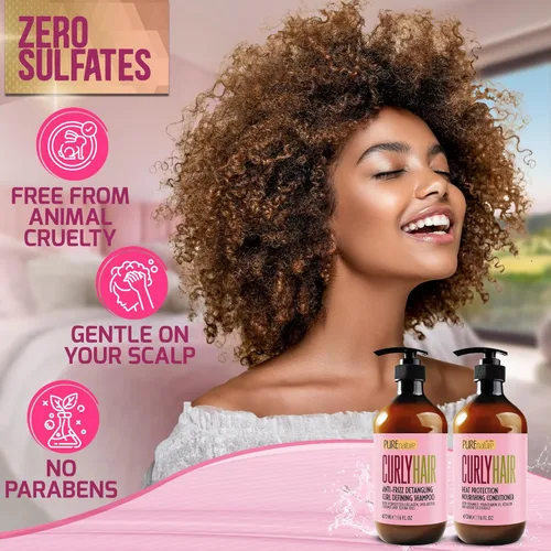 Miniatura 5 de Juego de champú y acondicionador para cabello rizado - Libre de sulfatos y seguro para el color - Para estilos ondulados, rizados, finos, negros