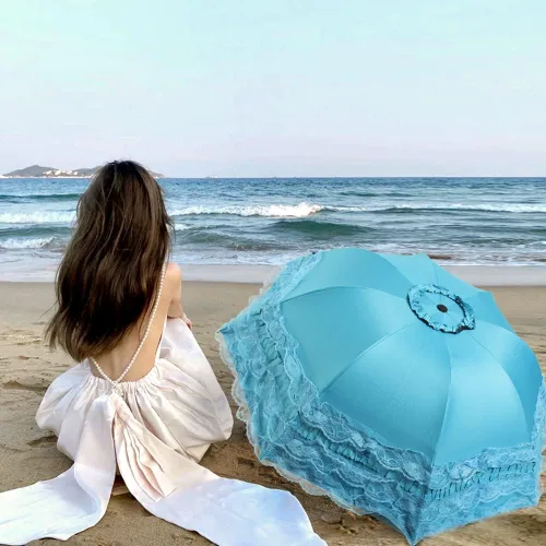 Miniatura 3 de WANLIAN Paraguas plegable a prueba de rayos ultravioleta de encaje princesa Cúpula Anti-uv Parasol Decoraciones de boda Accesorios para sesión
