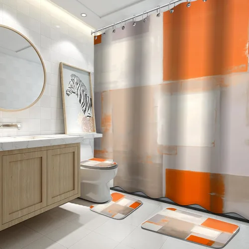 Miniatura 10 de Lnond 4 Piezas Juegos de Cortinas de Ducha de Baño Moradas con Alfombras, Arte de Pintura Púrpura y Gris Juegos de Baño con Cortina de Ducha
