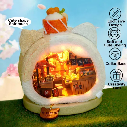 Miniatura 4 de TOPBSFARNY Kit de casa en miniatura, 2 piezas de animales lindos en miniatura, casa de madera para muñecas de bricolaje, modelo en miniatura con luz
