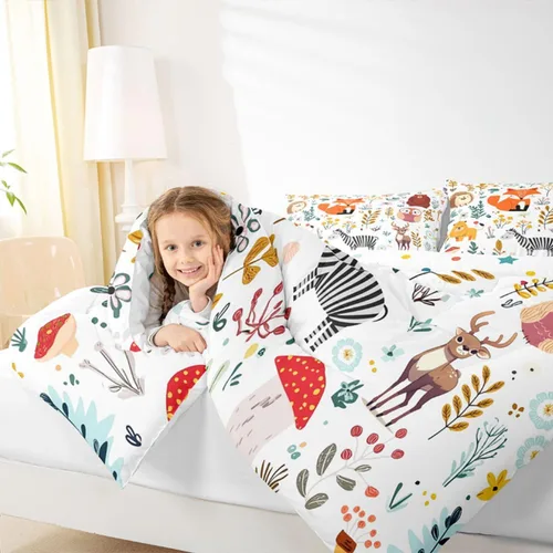 Miniatura 6 de Erosebridal Juego de edredón de zorro para niños, edredón de plumón de oso bosque, ciervo, para dormitorio de niños y niñas, juego de ropa de cama