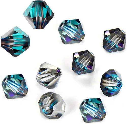 Miniatura 18 de 100 cuentas sueltas de cristal bicono facetado pequeño Preciosa auténtico de 3mm (0.118 pulgadas) aguamarina AB (azul) compatibles con cristales