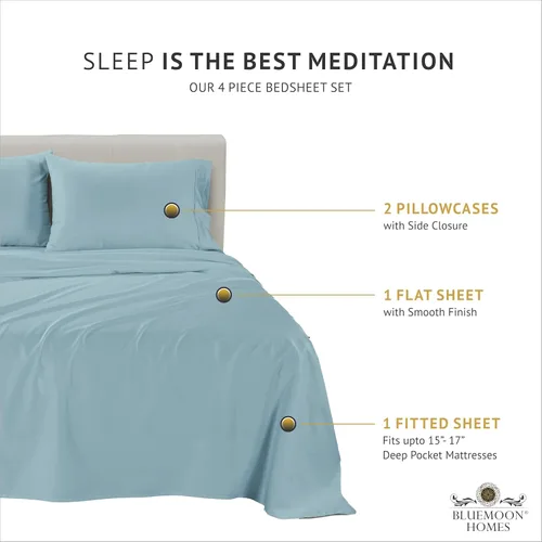 Miniatura 98 de Bluemoon Homes Sábanas de Algodón Egipcio Twin - Juego de Sábanas de 4 Piezas, Juego de Ropa de Cama de 1000 Hilos, Suave y Lujoso Juego de Sábanas