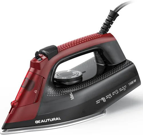 BEAUTURAL Plancha de vapor para ropa, suela recubierta de cerámica con vapor de ráfaga, apagado automático de 3 vías, antigoteo y anti-calco,